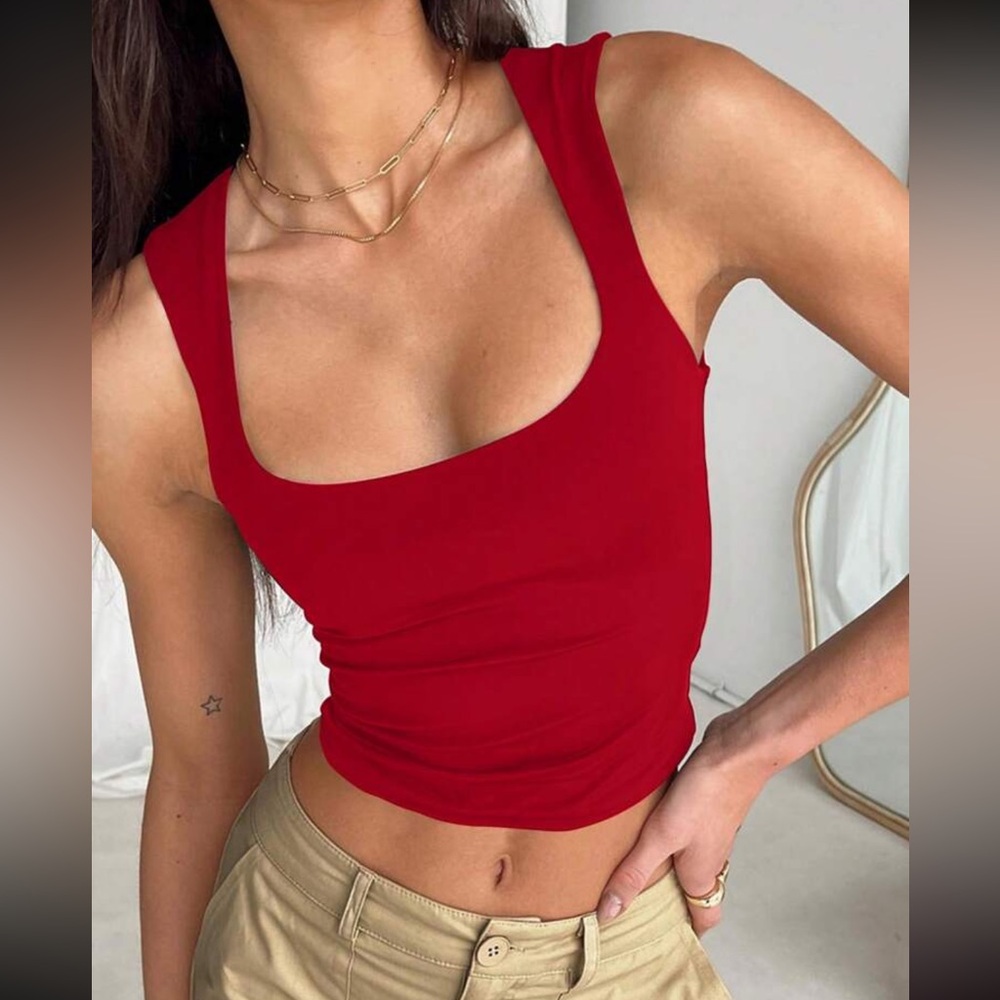 Boho red square neck tank top